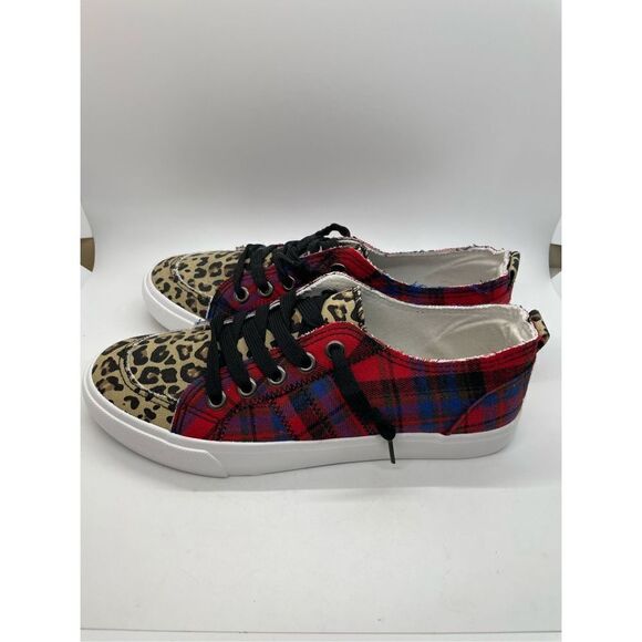Jellypop Black & Red Plaid Leopard Kory Sneaker - Women Size 8.5 - Picture 3 of 15